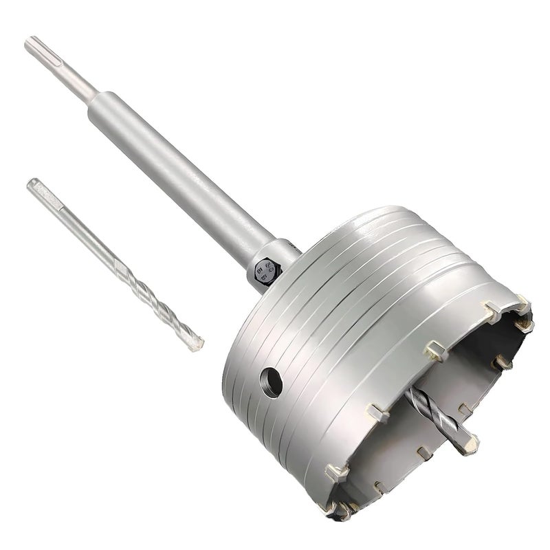 DKIBBITH 4-1/8" Concrete Hole Saw, 105mm Tungsten Steel Core Bit for Cinder Block, Brick, Rock, Plank Walls for Pipes or mini Split Lines, with SDS Plus Shank and 2 Center Positioning Drill Bits. - Image 1